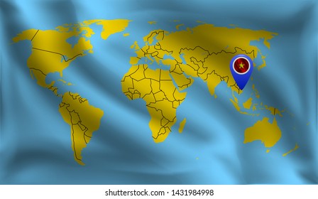 Location Vietnam's mark on the world map, Vietnam flag, vector illustration

