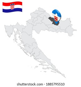 Location Virovitica-Podravina County on map Croatia. 3d location sign similar to the flag of Virovitica-Podravina County. Quality map  with regions of  Croatia for your design. EPS10.