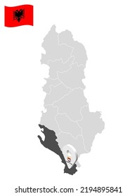 Location Vlore  County  on map Albania. 3d location sign similar to the flag of  Vlore  County. Quality map  with  Regions of the Albania for your design. EPS10