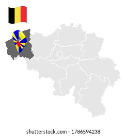Location of West Flanders  on map Belgium. 3d location sign similar to the flag of West Flanders. Quality map  with  provinces of  Belgium for your design. EPS10.