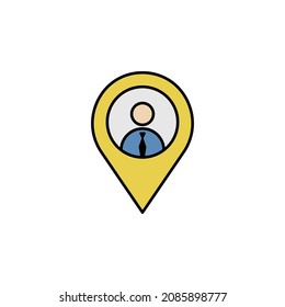 Location, worker, pin colored icon. Can be used for web, logo, mobile app, UI, UX