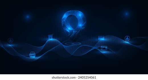 Location world wire in digital hi tech theme blue e commerce technology background banner and wallpapers.Vector illustrations.