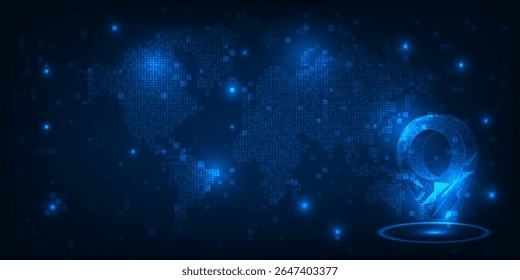 Localização mundo fio em digital hi tecnologia tema azul e comércio eletrônico fundo banner e wallpapers.Vetor ilustrações.