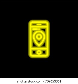 Location yellow glowing neon ui ux icon. Glowing sign logo vector