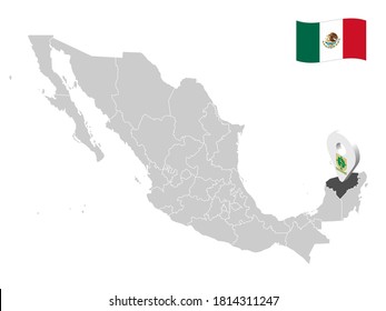 Ubicación de Yucatán en el mapa de México. 3d señal de ubicación de Yucatán. Mapa de calidad con provincias de México para su diseño. EPS10.