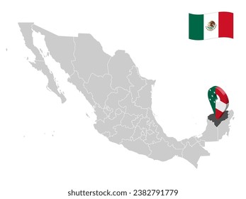 Location of  Yucatan on map Mexico. 3d location sign of Yucatan. Quality map with  provinces of  Mexico for your design. EPS10.