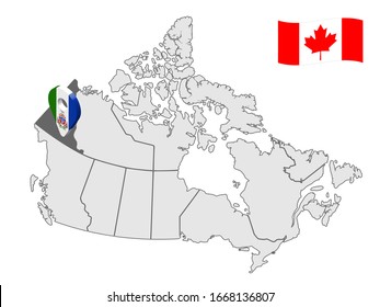 Location of  Yukon on map Canada. 3d Yukon location sign. Flag of Yukon. Quality map of Canada. Stock vector. EPS10.
