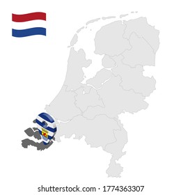 Location of  Zeeland on map Netherlands. 3d location sign similar to the flag of Zeeland. Quality map  with  provinces of  Netherlands for your design. EPS10.