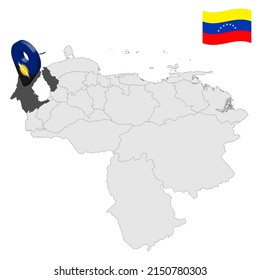Location Zulia State on map Venezuela. 3d location sign similar to the flag of  Zulia. Quality map  with  Regions of the Venezuela for your design. EPS10