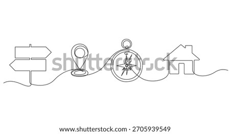Location,home,road compass,road sign icon continuous single line art drawing vector illustration