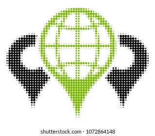 Locations halftone vector icon. Illustration style is dotted iconic Locations icon symbol on a white background. Halftone matrix is round elements.