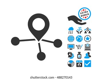 Locations icon with bonus pictures. Vector illustration style is flat iconic bicolor symbols, blue and gray colors, white background.