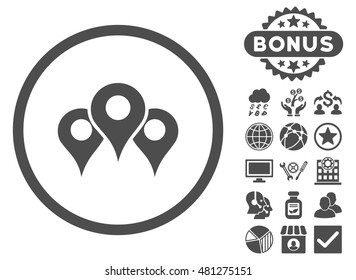 Locations icon with bonus. Vector illustration style is flat iconic symbols, gray color, white background.