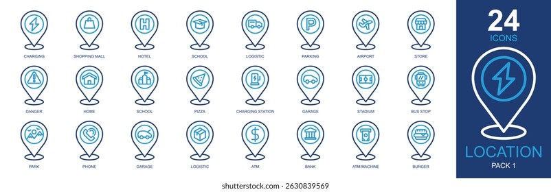 Locations Icons set vector illustration. Containing placeholder, maps and location, navigation, pin, gps and more. Simple outline color icons collection.
