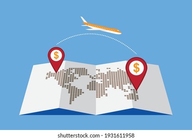 Locations to make money on the map, Vector illustration in flat style