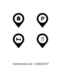 locations, map logo vector illustration. Navigation signs. Black on white background.