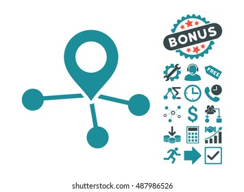 Locations pictograph with bonus design elements. Vector illustration style is flat iconic bicolor symbols, soft blue colors, white background.