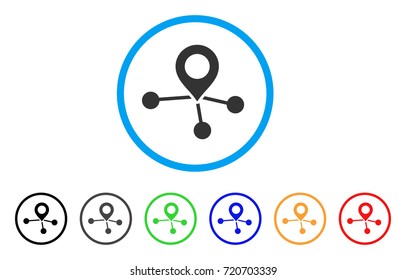 Locations rounded icon. Style is a flat locations gray symbol inside light blue circle with black, gray, green, blue, red, orange variants. Vector designed for web and software interfaces.