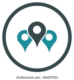Locations vector icon. Style is bicolor flat circled symbol, soft blue colors, rounded angles, white background.