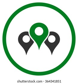 Locations vector icon. Style is bicolor flat circled symbol, green and gray colors, rounded angles, white background.