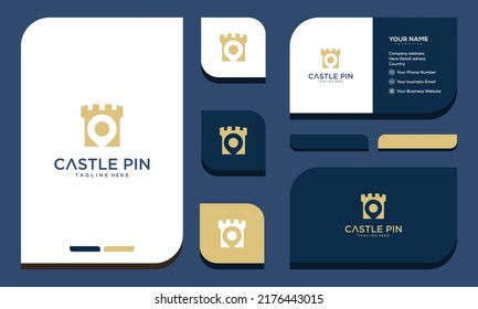 Locator Castle Logo design vector template. Logotype concept navigation icon