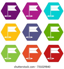 Locator flag icon set many color hexahedron isolated on white vector illustration