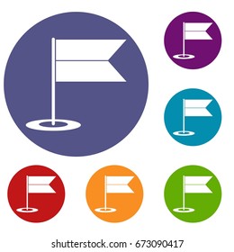 Locator flag icons set in flat circle reb, blue and green color for web