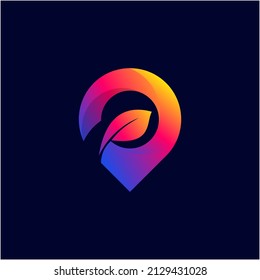 Locator and leaf gradient logo template