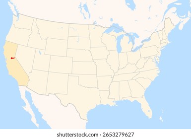 Mapa do Localizador do Condado de Amador (Califórnia, EUA) mostrando os Estados Unidos contíguos com o Condado destacado