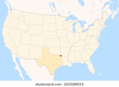 Locator Map of the County Bowie (Texas, US) showing the Contiguous United States with the highlighted County
