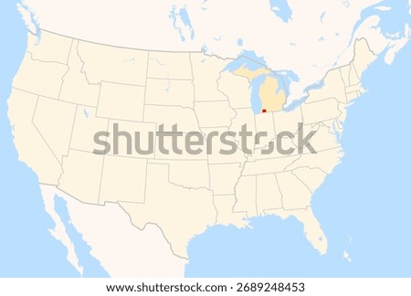 Locator Map of the County Cass (Michigan, US) showing the Contiguous United States with the highlighted County