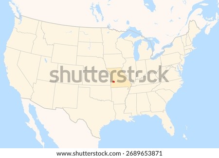 Locator Map of the County Cedar (Missouri, US) showing the Contiguous United States with the highlighted County