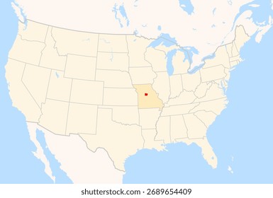 Locator Map of the County Cooper (Missouri, US) showing the Contiguous United States with the highlighted County