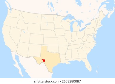 Locator Map of the County Crockett (Texas, US) showing the Contiguous United States with the highlighted County