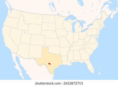 Locator Map of the County Kerr (Texas, US) showing the Contiguous United States with the highlighted County