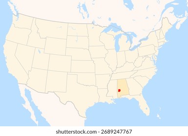 Locator Map of the County Marengo (Alabama, US) showing the Contiguous United States with the highlighted County