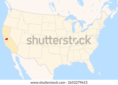 Locator Map of the County Merced (California, US) showing the Contiguous United States with the highlighted County