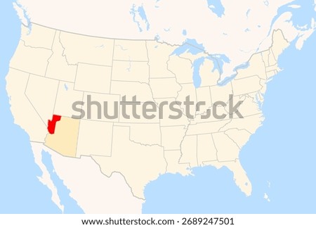 Locator Map of the County Mohave (Arizona, US) showing the Contiguous United States with the highlighted County