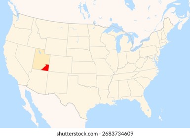 Locator Map of the County San Juan (Utah, US) showing the Contiguous United States with the highlighted County
