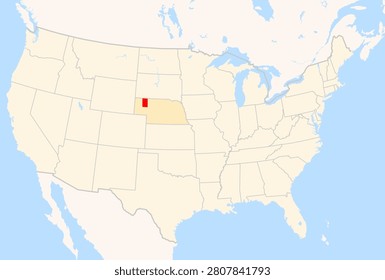Locator Map of the County Sheridan (Nebraska, US) showing the Contiguous United States with the highlighted County