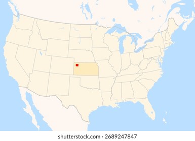Mapa de ubicación del condado de Thomas (Kansas, Estados Unidos) que muestra el estado estadounidense contiguo con el condado destacado