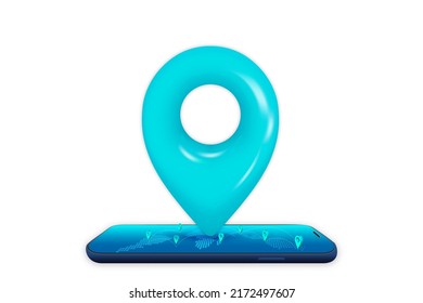 Locator mark of map and location pin or navigation icon sign on white background with search concept. 3D vector illustration.