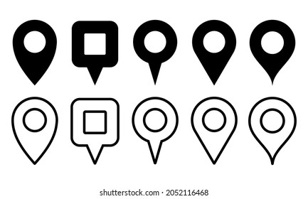 Locator Pin Icon Set. Various Location Mark Icon Collection. Perfect For Design Element Of Navigation, GPS, And Travel Guide App