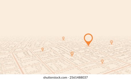 Locator position point. GPS tracking system to navigate around the city landmarks. Detailed city street map with directions to different locations. Vector illustration