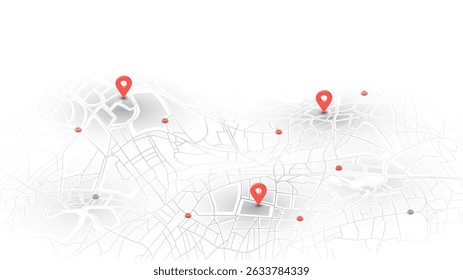 Locator position point. GPS tracking system to navigate around the city landmarks. Detailed city street map with directions to different locations. Vector illustration