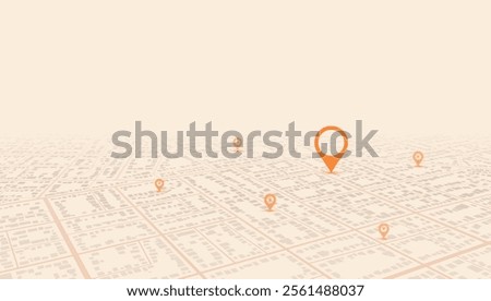 Locator position point. GPS tracking system to navigate around the city landmarks. Detailed city street map with directions to different locations. Vector illustration