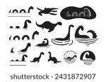 Loch Ness Monster Bundle, Nessie, Split monogram, Lochness, Monster dinosaur, stencil, Loch Ness Clipart, Loch Ness, Vector, monster silhouette