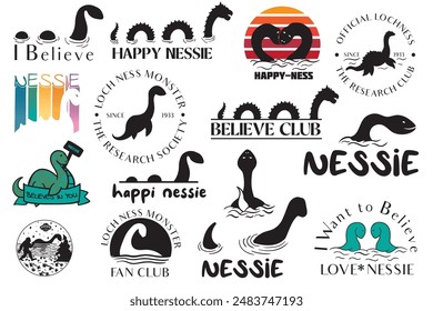 Loch Ness Monster Paquete, Nessie, Split monograma, Lochness, Monster dinosaurio, plantilla, Loch Ness Clipart, Loch Ness, Loch Ness Vector,