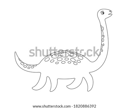 Loch Ness monster coloring page. Plesiosaur Nessie in cartoon style. Vector illustration