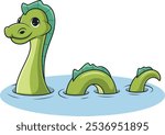 Loch ness monster with half its body underwater vector illustration